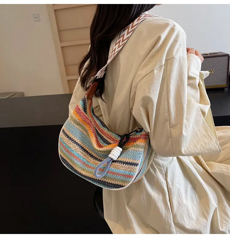 Rainbow Straw Bag Women's 2025 New Fashion Underarm Shoulder Bag — feature 16