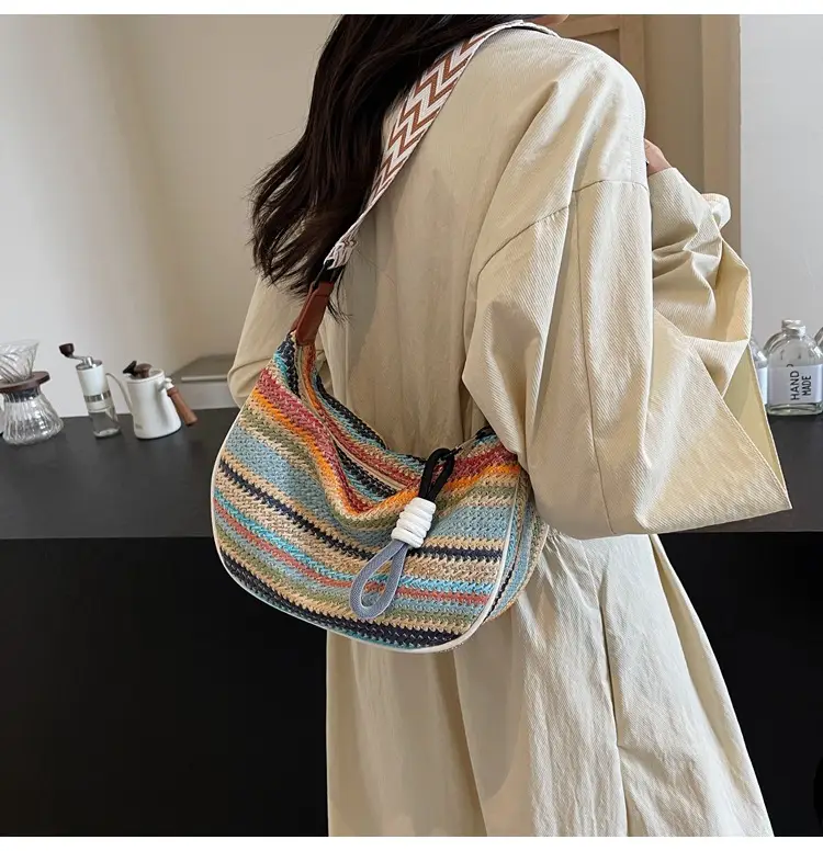 Rainbow Straw Bag Women's 2025 New Fashion Underarm Shoulder Bag — feature 17