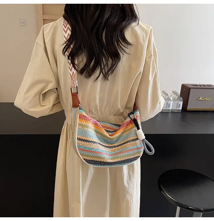 Rainbow Straw Bag Women's 2025 New Fashion Underarm Shoulder Bag — feature 19