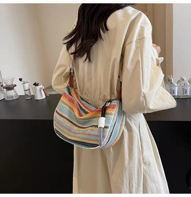 Rainbow Straw Bag Women's 2025 New Fashion Underarm Shoulder Bag — feature 20