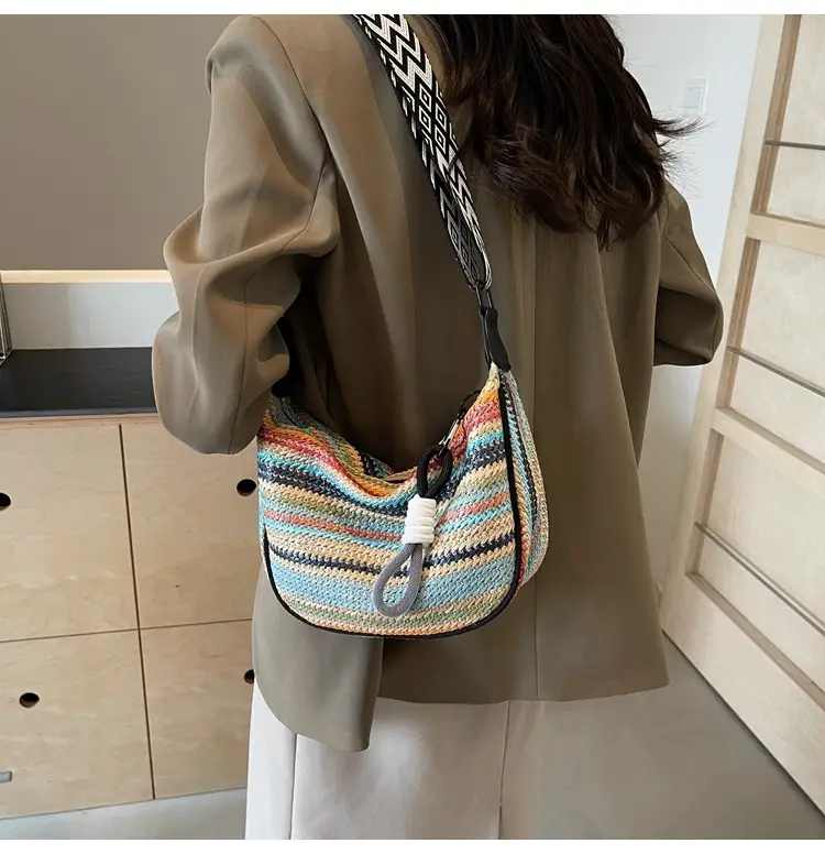 Rainbow Straw Bag Women's 2025 New Fashion Underarm Shoulder Bag — feature 21