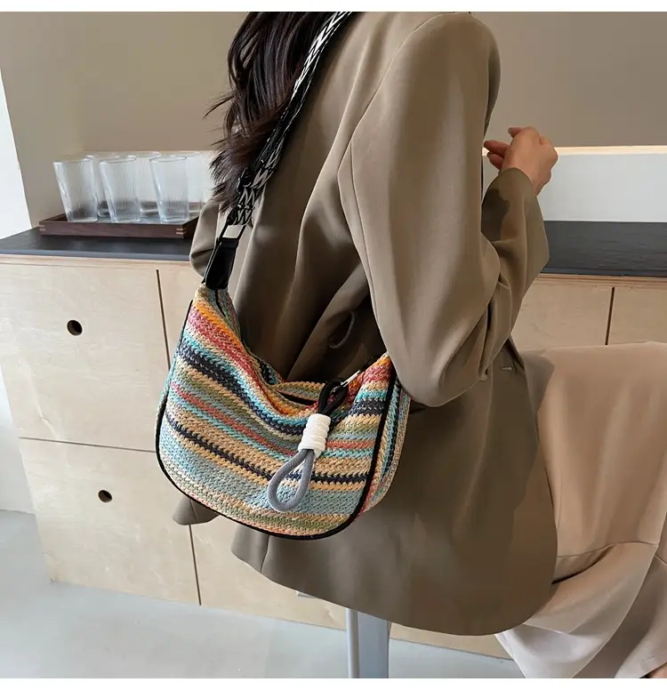 Rainbow Straw Bag Women's 2025 New Fashion Underarm Shoulder Bag — feature 22