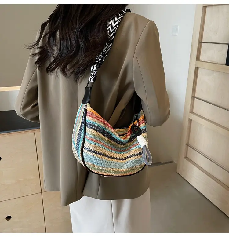 Rainbow Straw Bag Women's 2025 New Fashion Underarm Shoulder Bag — feature 23