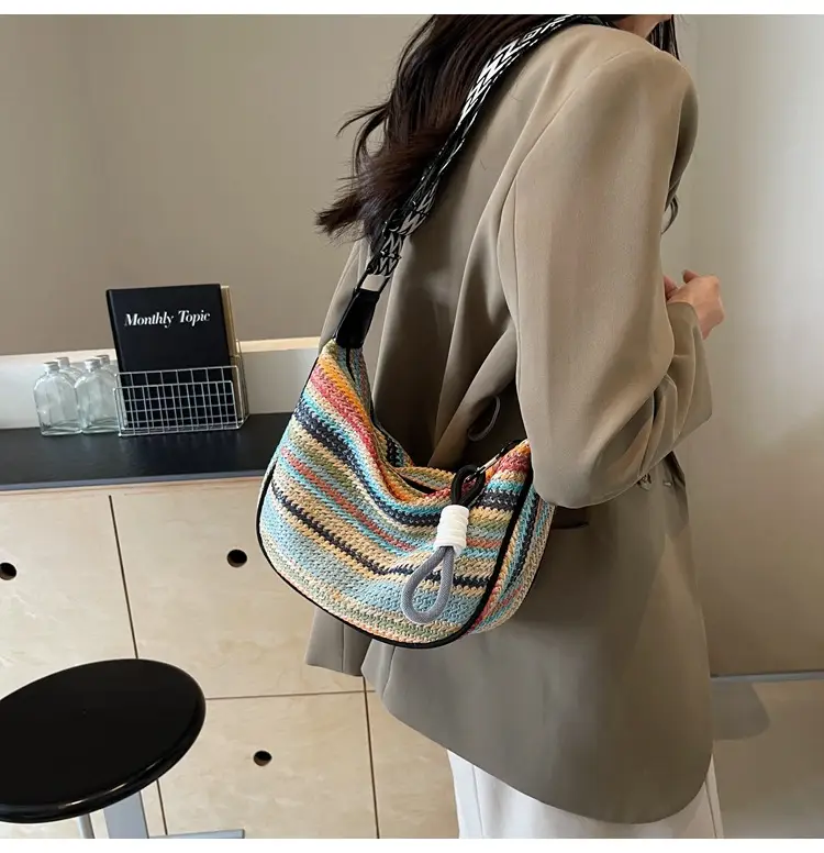 Rainbow Straw Bag Women's 2025 New Fashion Underarm Shoulder Bag — feature 24