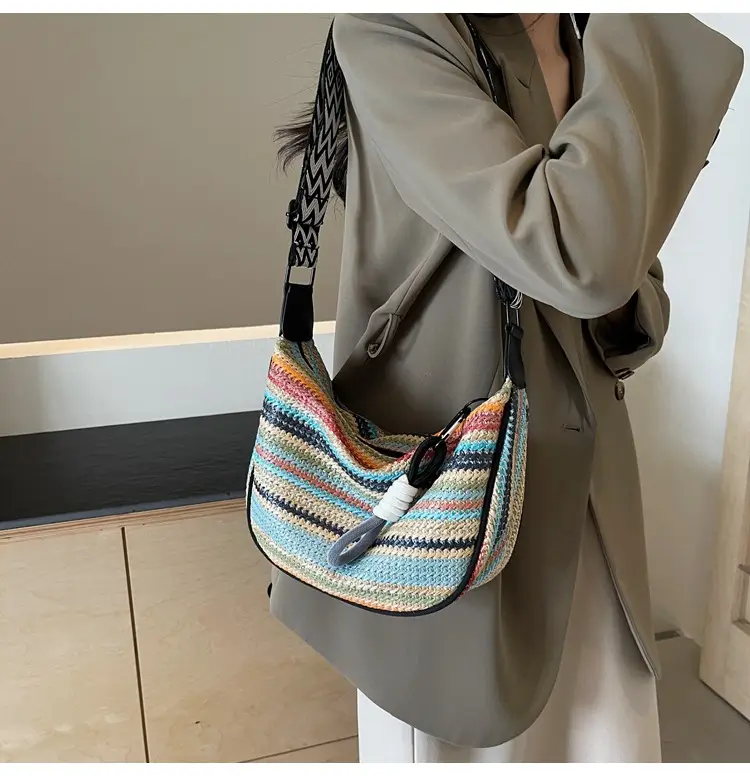 Rainbow Straw Bag Women's 2025 New Fashion Underarm Shoulder Bag — feature 25