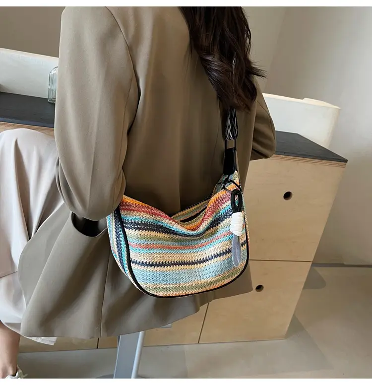 Rainbow Straw Bag Women's 2025 New Fashion Underarm Shoulder Bag — feature 26
