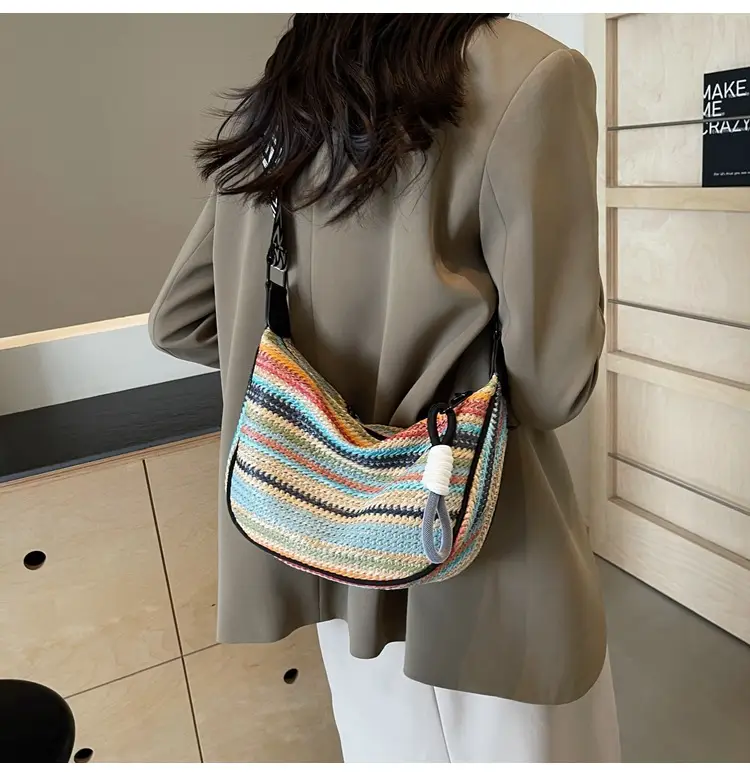Rainbow Straw Bag Women's 2025 New Fashion Underarm Shoulder Bag — feature 27