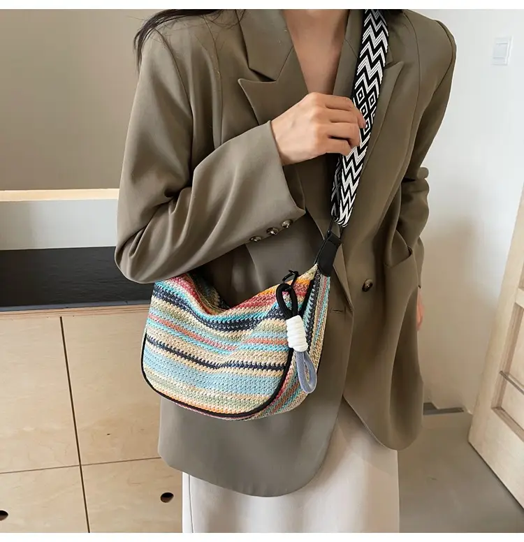 Rainbow Straw Bag Women's 2025 New Fashion Underarm Shoulder Bag — feature 28