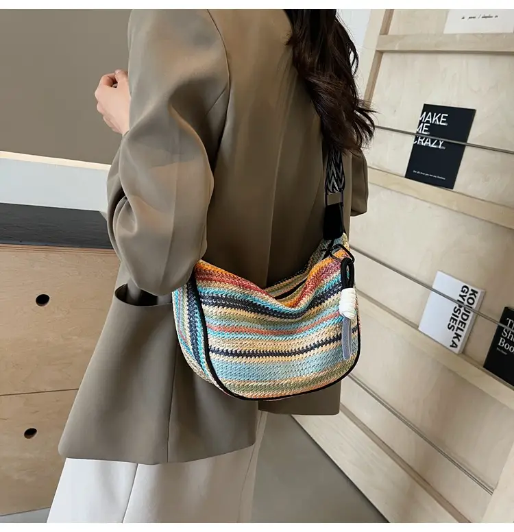 Rainbow Straw Bag Women's 2025 New Fashion Underarm Shoulder Bag — feature 29