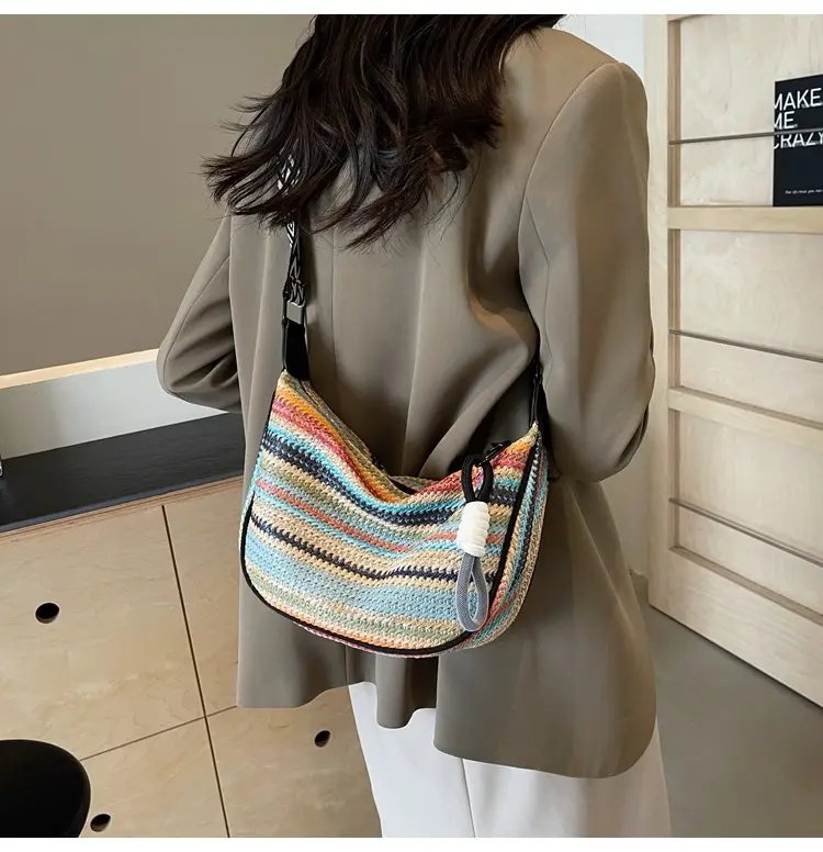 Rainbow Straw Bag Women's 2025 New Fashion Underarm Shoulder Bag — feature 30