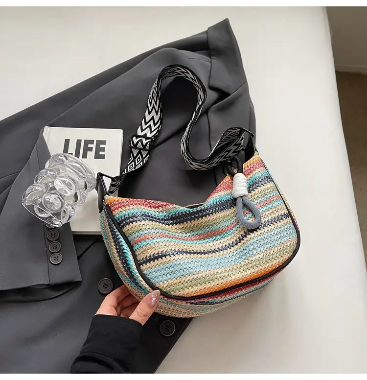 Rainbow Straw Bag Women's 2025 New Fashion Underarm Shoulder Bag — feature 31