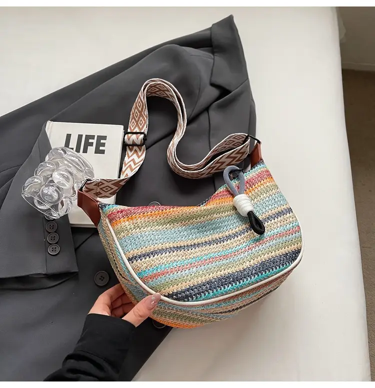 Rainbow Straw Bag Women's 2025 New Fashion Underarm Shoulder Bag — feature 32
