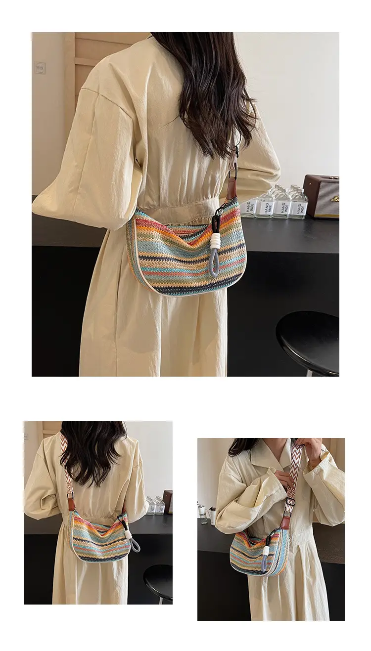 Rainbow Straw Bag Women's 2025 New Fashion Underarm Shoulder Bag — feature 5