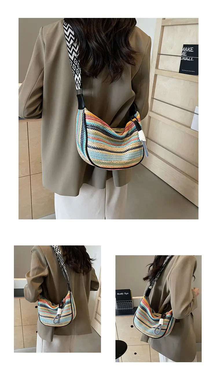 Rainbow Straw Bag Women's 2025 New Fashion Underarm Shoulder Bag — feature 6