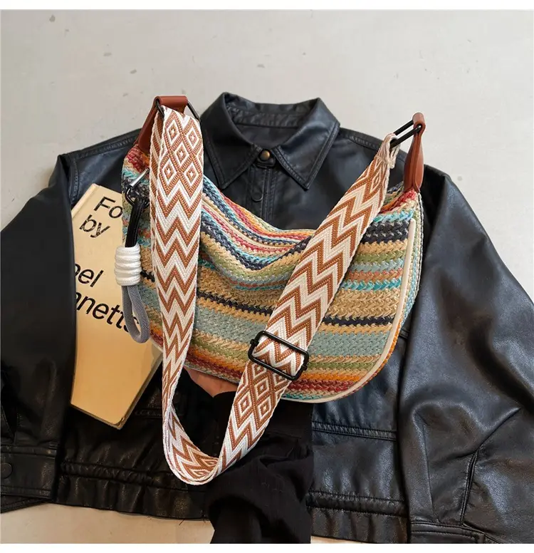 Rainbow Straw Bag Women's 2025 New Fashion Underarm Shoulder Bag — feature 8