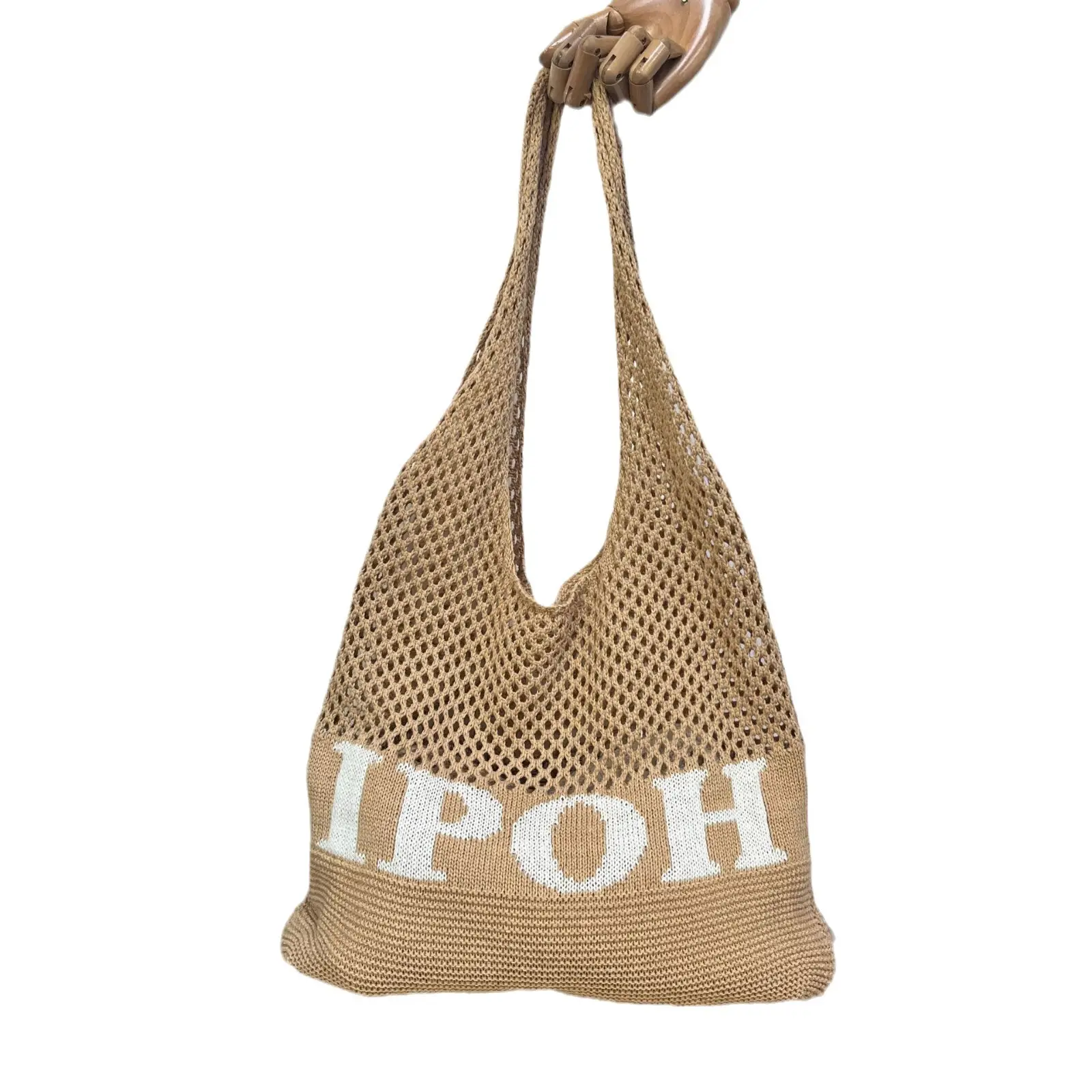 Retro Knitted Shoulder Bag with "IPOH" Print