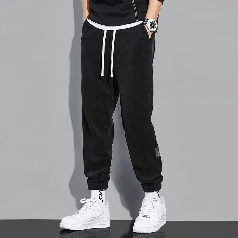 Men Black Fleece Leg Trousers Winter Warm Loose Fit — feature 14