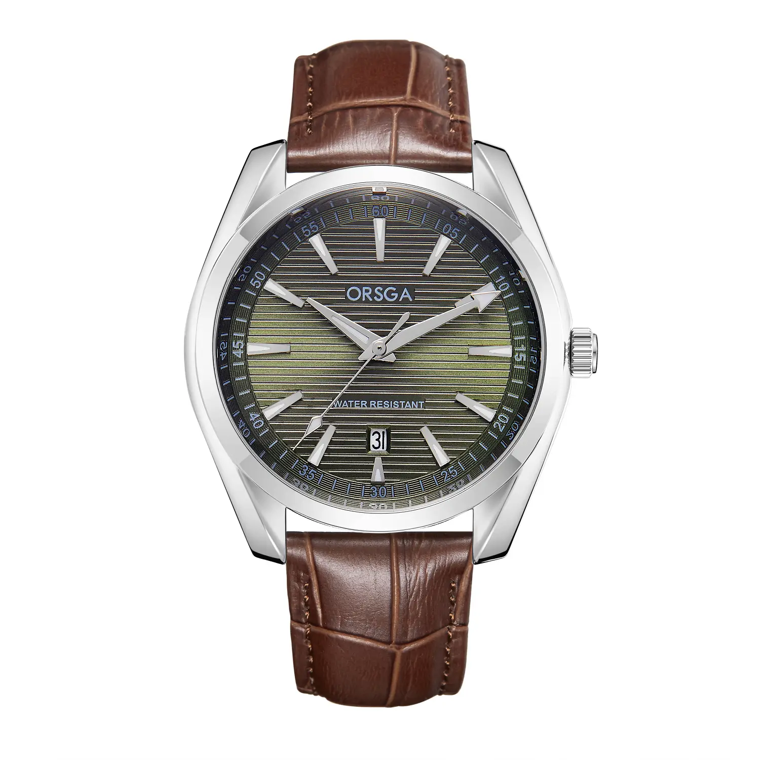 Brown belt silver shell light green surface