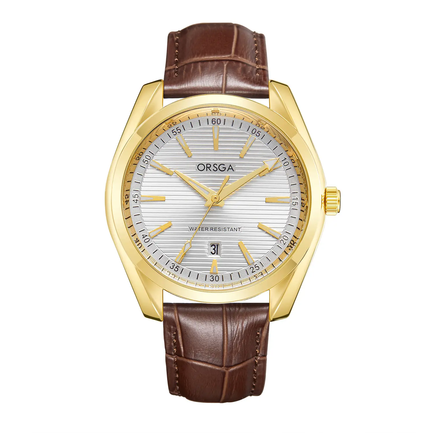 Brown leather belt gold shell white face