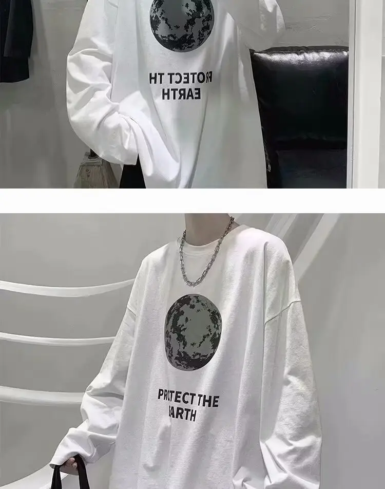 Men Printed T-Shirt Grey Loose Casual Winter — feature 10