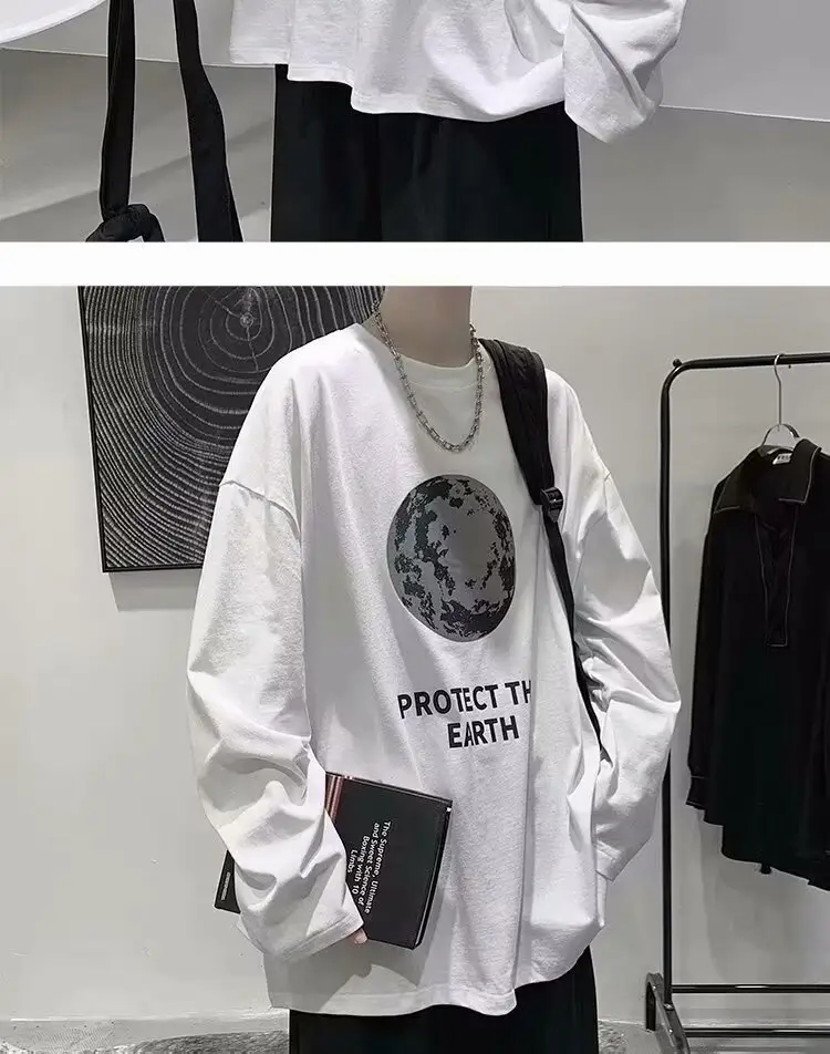 Men Printed T-Shirt Grey Loose Casual Winter — feature 11