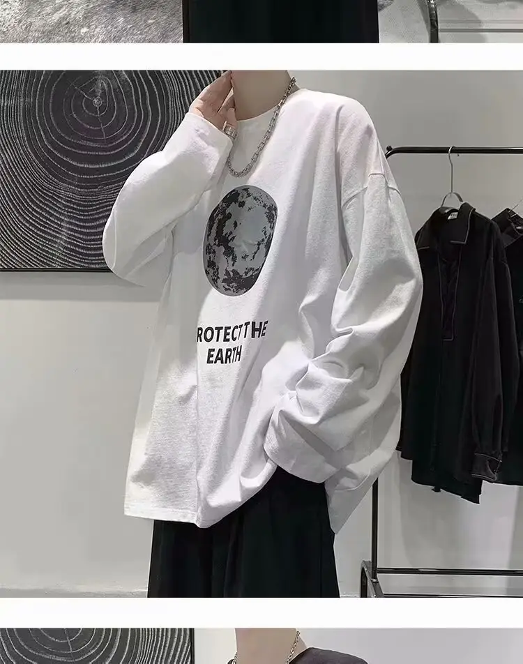Men Printed T-Shirt Grey Loose Casual Winter — feature 12