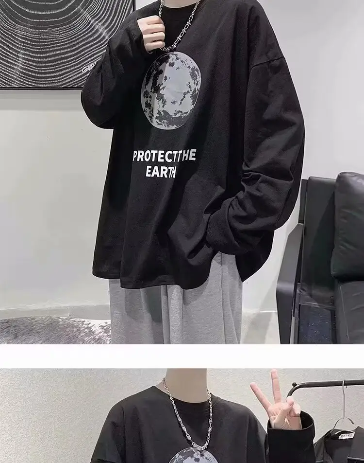 Men Printed T-Shirt Grey Loose Casual Winter — feature 13