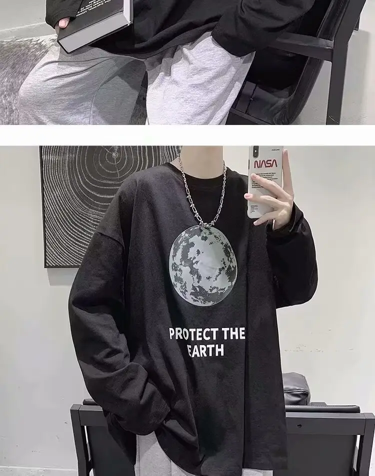 Men Printed T-Shirt Grey Loose Casual Winter — feature 15