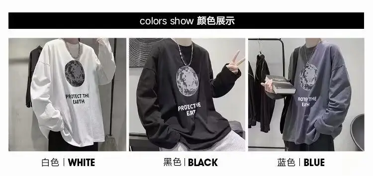 Men Printed T-Shirt Grey Loose Casual Winter — feature 3