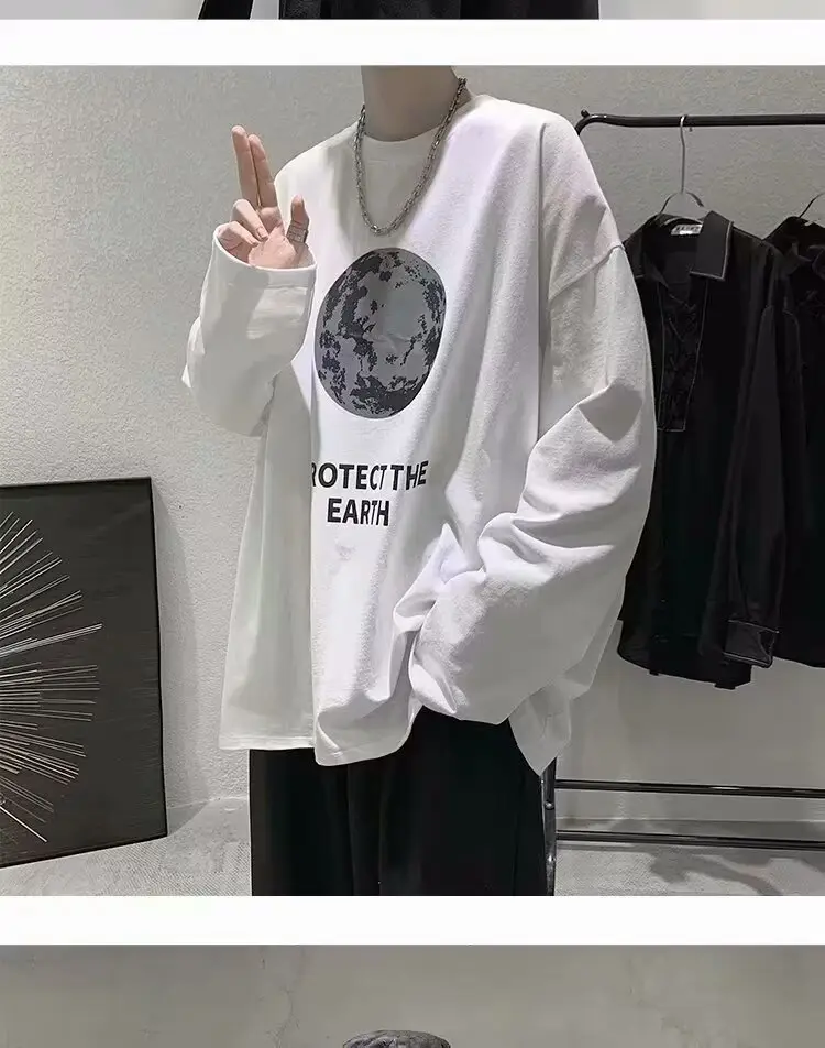 Men Printed T-Shirt Grey Loose Casual Winter — feature 7