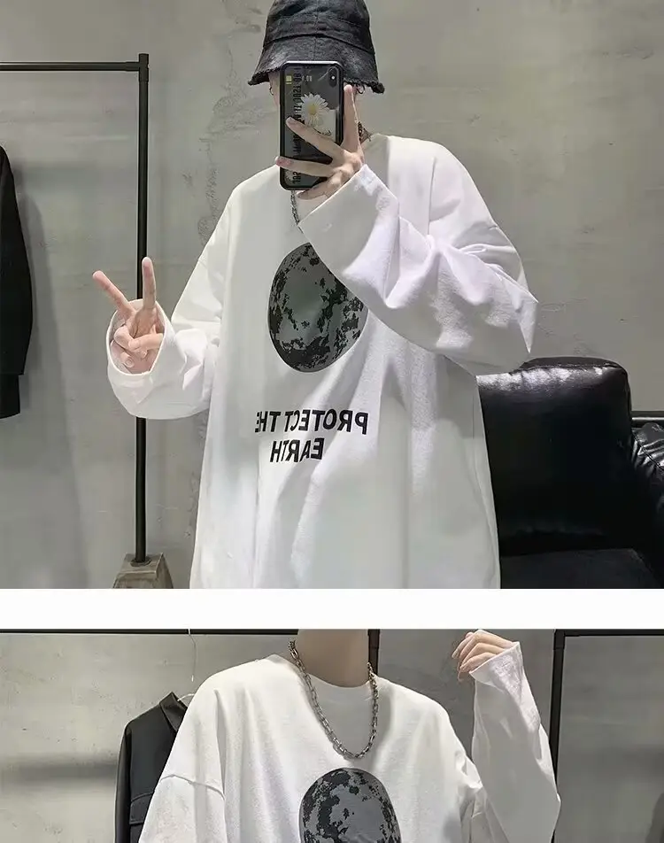 Men Printed T-Shirt Grey Loose Casual Winter — feature 8