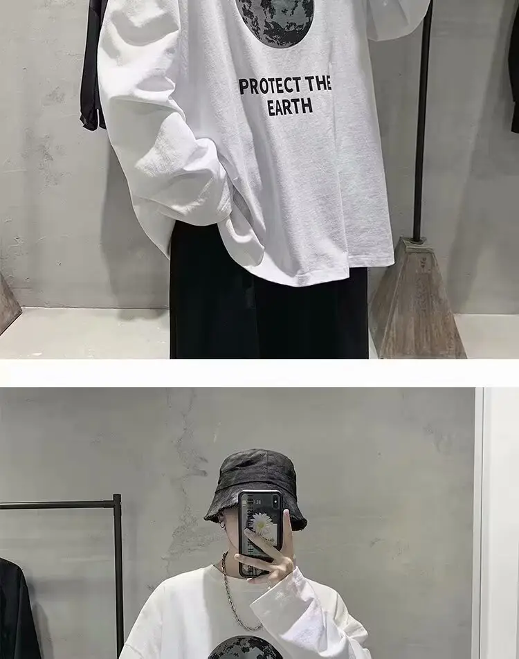 Men Printed T-Shirt Grey Loose Casual Winter — feature 9