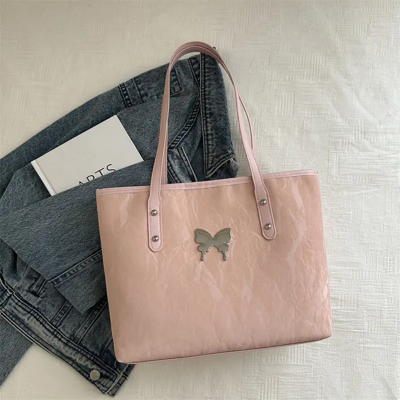 Pink Butterfly Handheld Tote Bag for Women