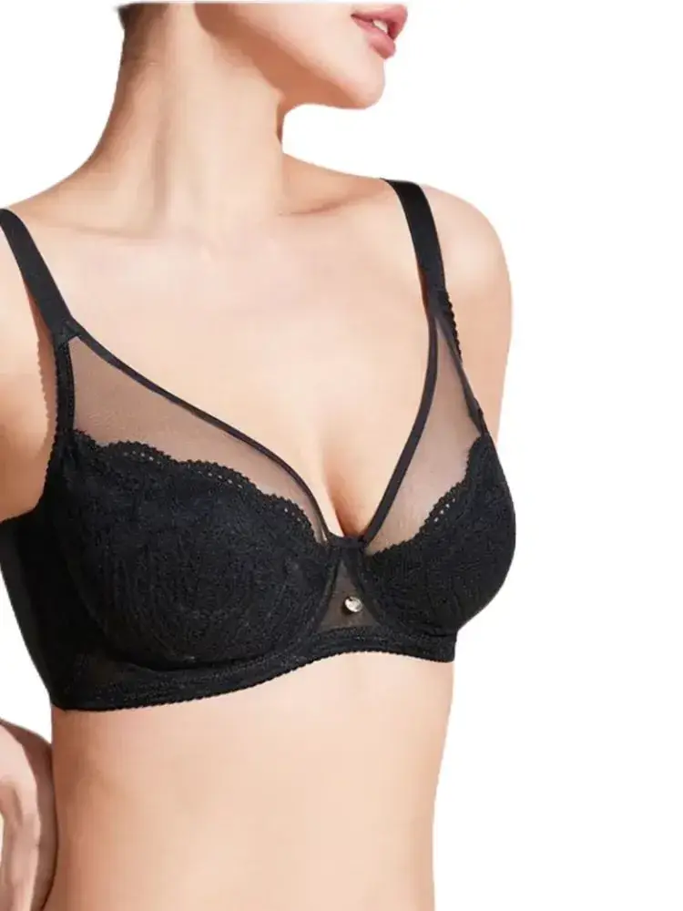Black Lace Full Cup Bra for Big Chest Small