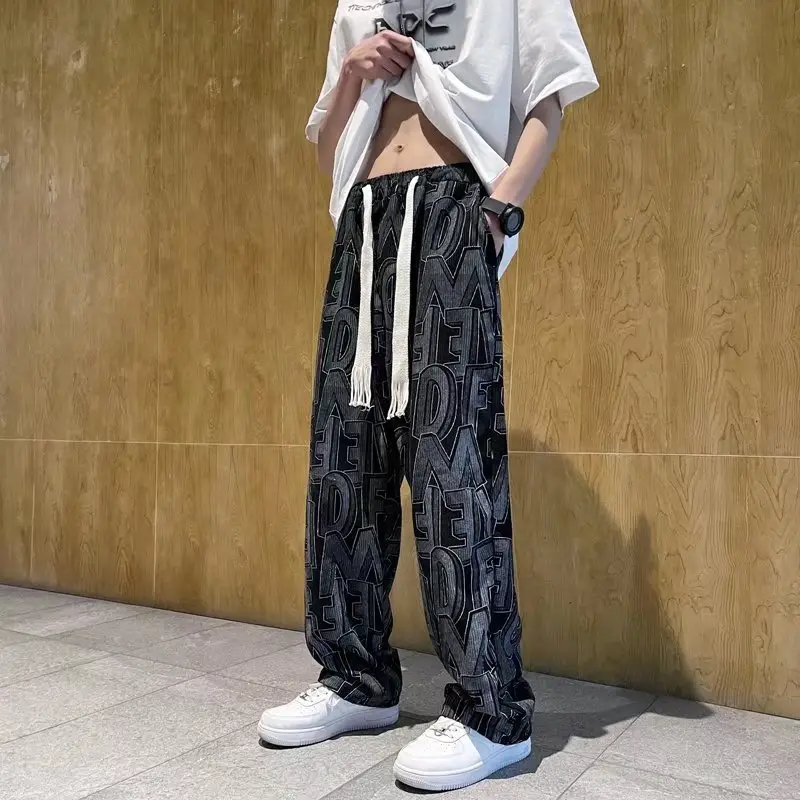 Men Cross-Country Denim Pants Wide Leg Full Print - Image 5