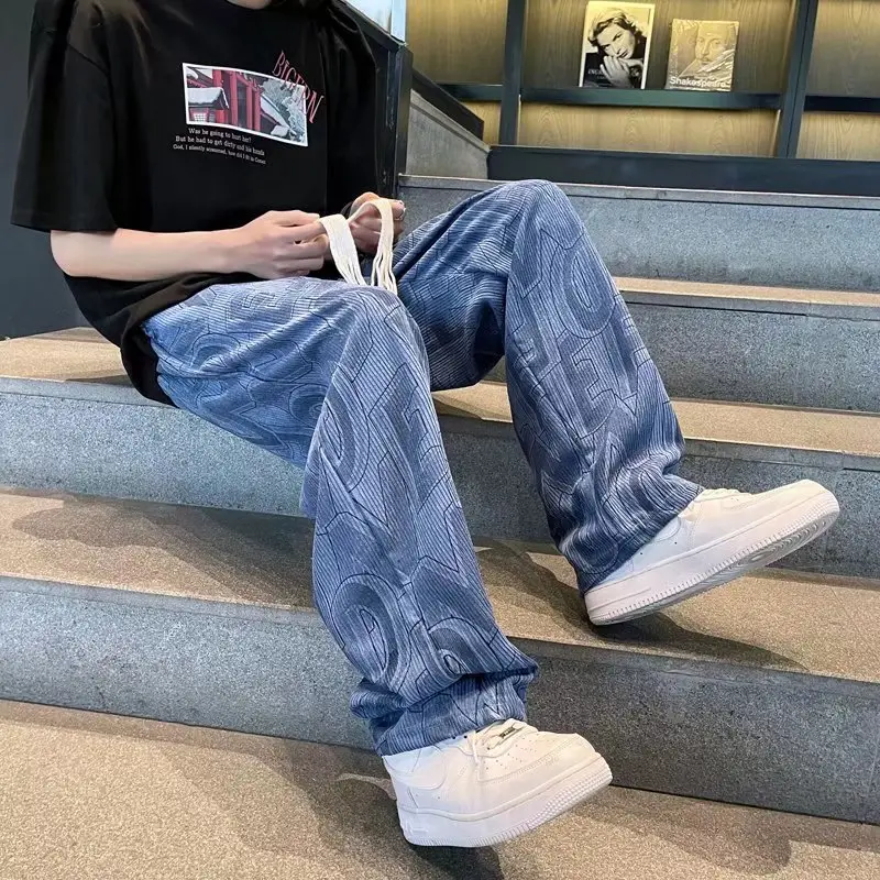 Men Cross-Country Denim Pants Wide Leg Full Print — feature 13