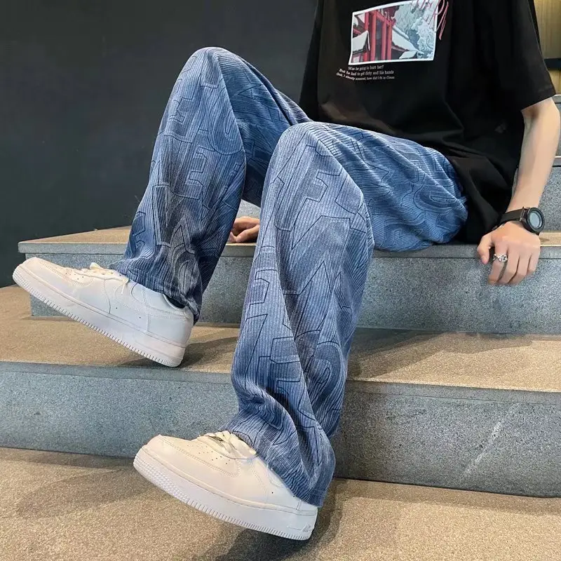 Men Cross-Country Denim Pants Wide Leg Full Print — feature 14