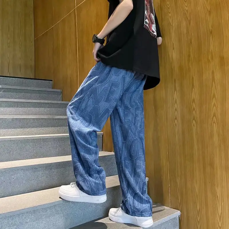 Men Cross-Country Denim Pants Wide Leg Full Print — feature 16