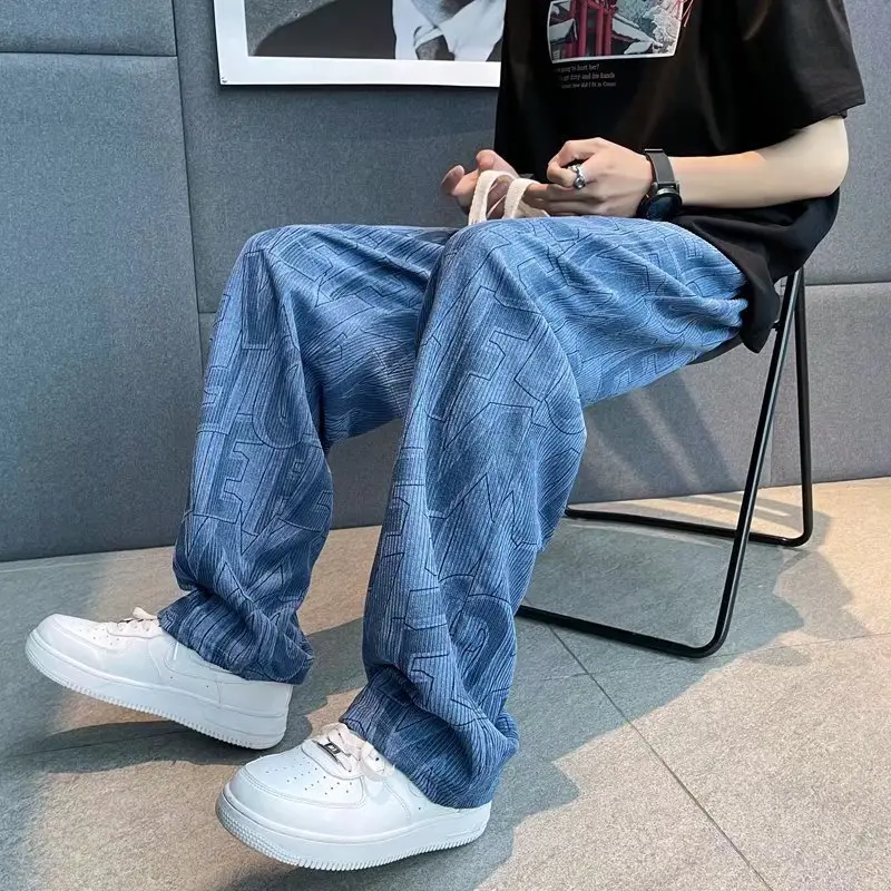 Men Cross-Country Denim Pants Wide Leg Full Print — feature 18