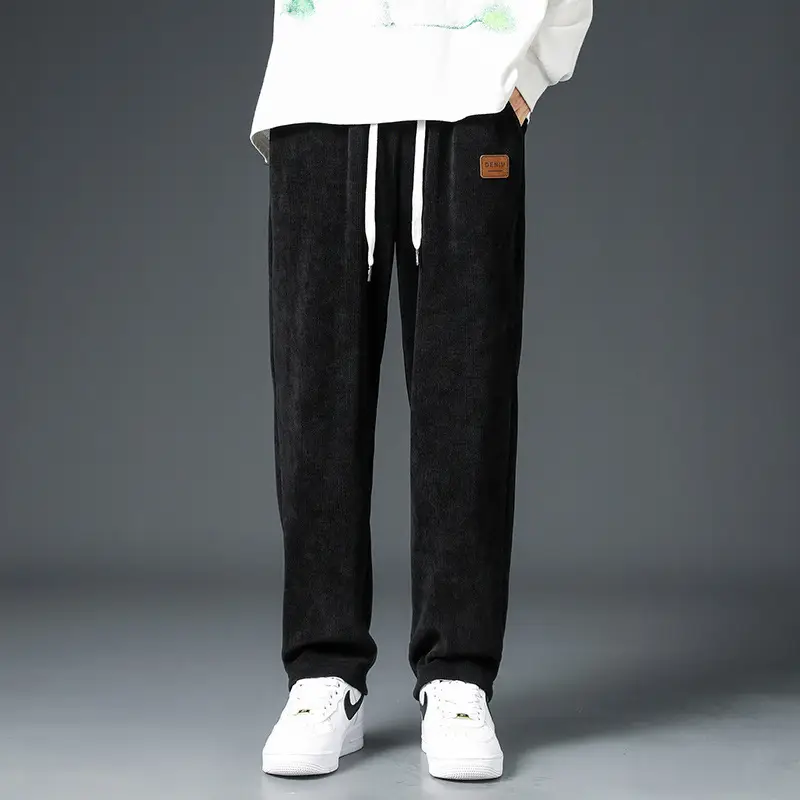 Corduroy Men's Fleece Sweat Pants Grey Loose Fit - Image 7