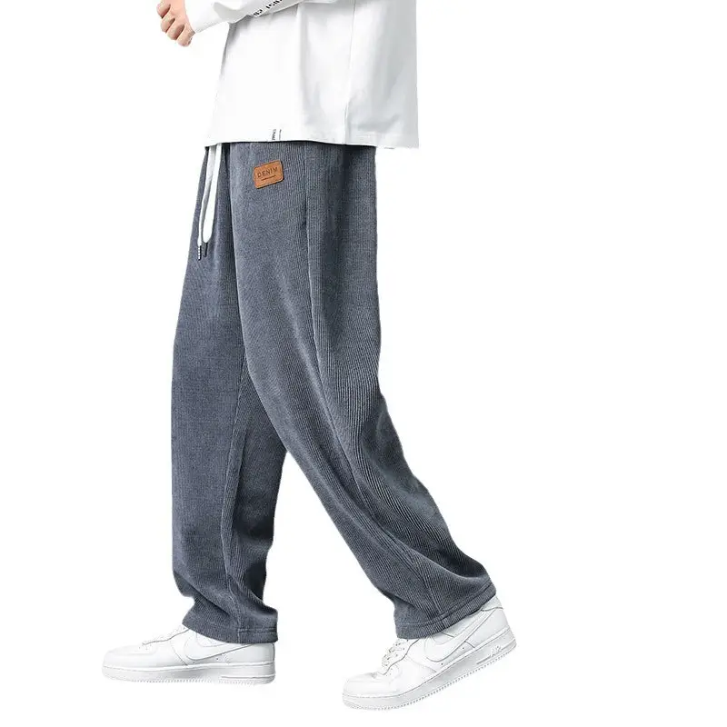 Corduroy Men's Fleece Sweat Pants Grey Loose Fit - Image 10
