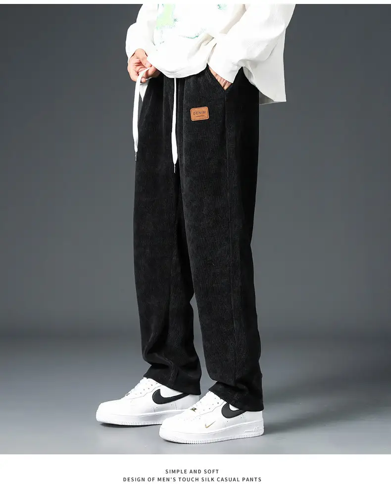 Corduroy Men's Fleece Sweat Pants Grey Loose Fit — feature 10