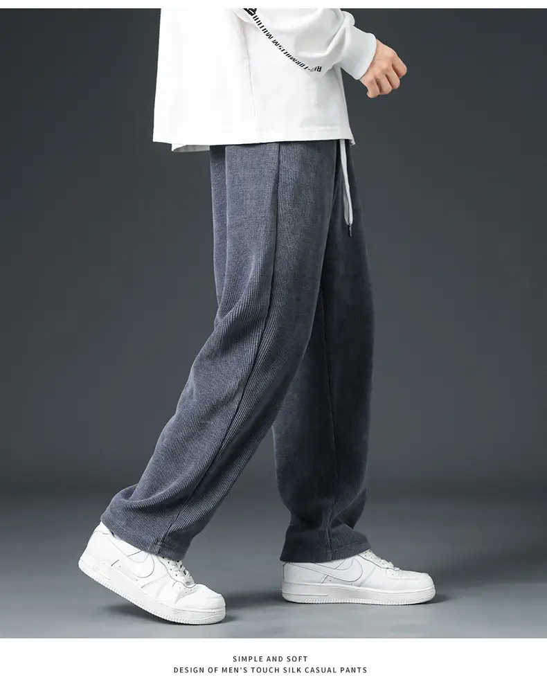 Corduroy Men's Fleece Sweat Pants Grey Loose Fit — feature 16