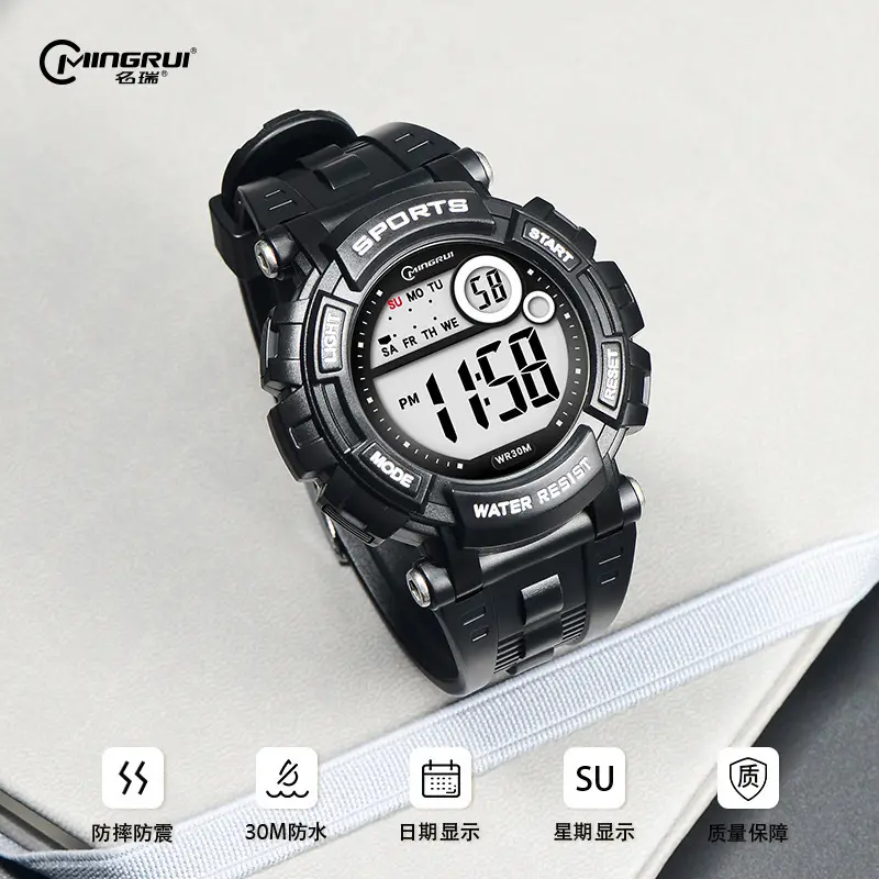 Mingrui Student Digital Sports Watch Black 30m Waterproof - Image 3