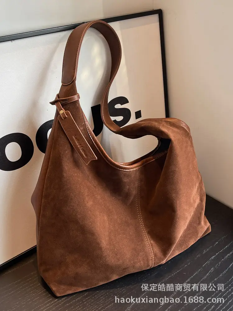 Women Retro Frosted Shoulder Bag Large Capacity Brown - Image 9