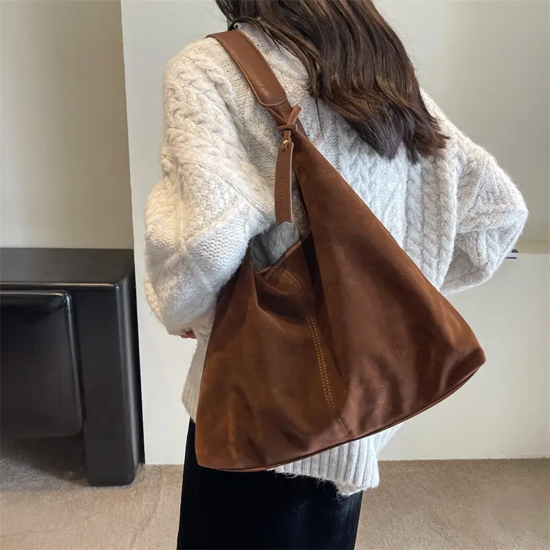 Women Retro Frosted Shoulder Bag Large Capacity Brown - Image 3