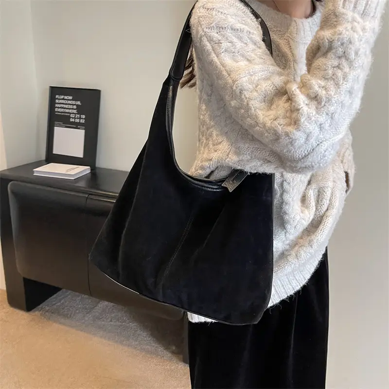 Women Retro Frosted Shoulder Bag Large Capacity Brown - Image 4