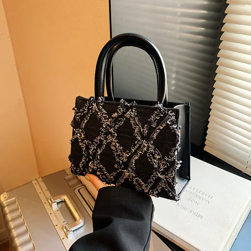 Black Rhombic Denim Crossbody Bag Women 2024