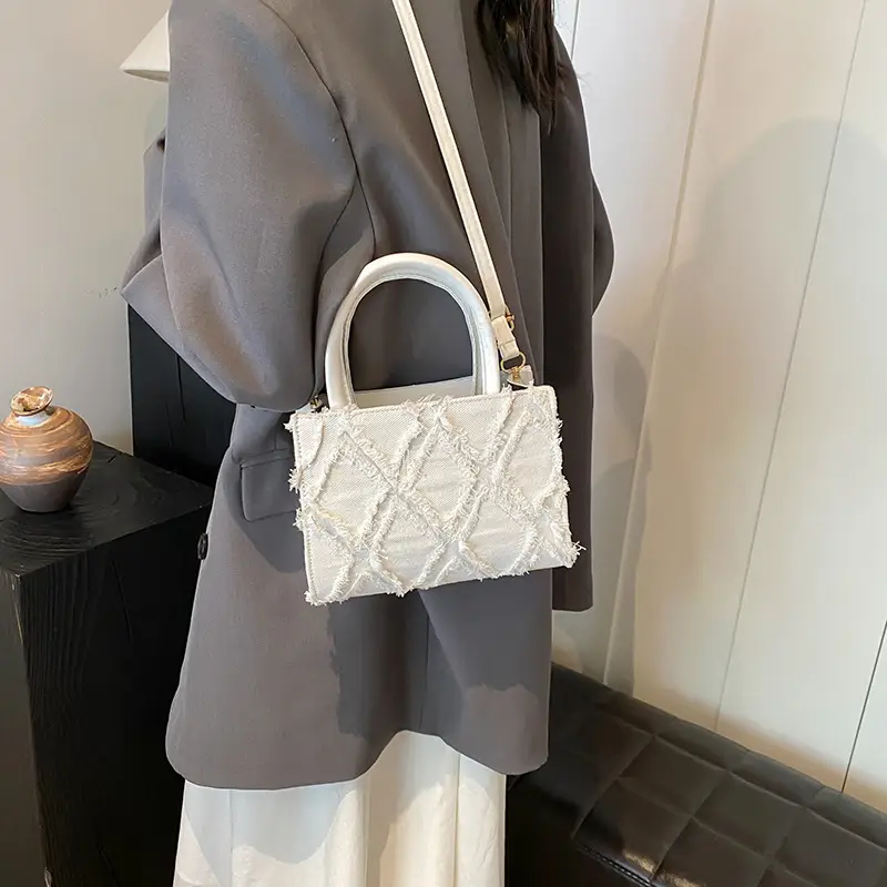 Black Rhombic Denim Crossbody Bag Women 2024