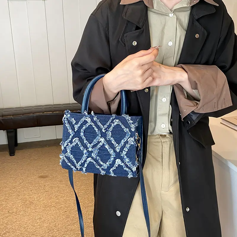 Black Rhombic Denim Crossbody Bag Women 2024